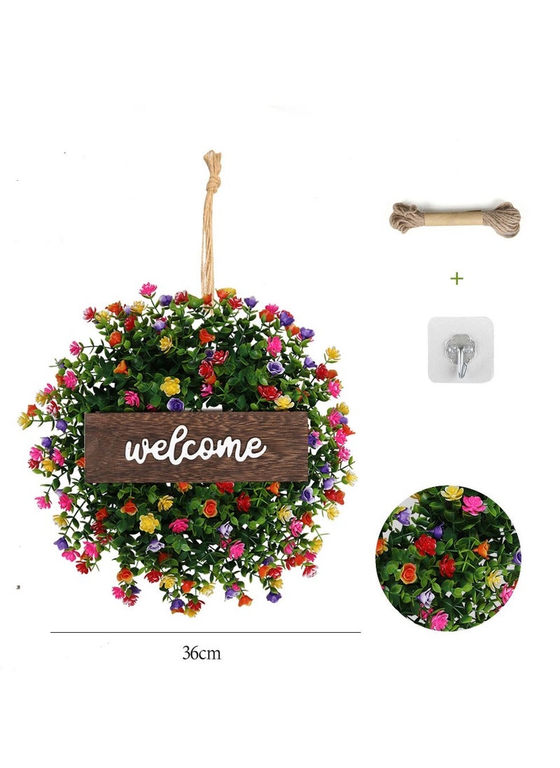 Y&D - Welcome Sign with Wreaths Rustic Front Door Decor Wood Hanging Artificial Eucalyptus Farmhouse Porch Decorations for Home Wedding Gift - Image 1