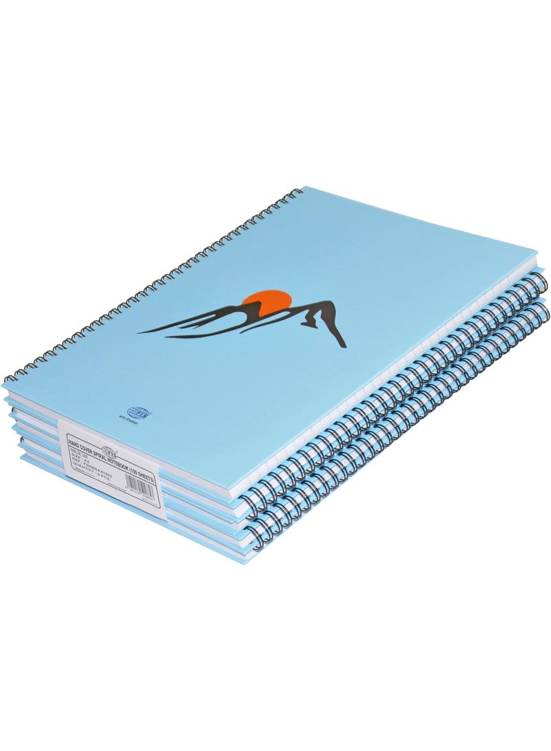 FIS Spiral Hard Cover Notebook, A4 Size(29.7x21cm), Single Line Ruling, 100 Sheets, Pack of 5 Pieces- FSNBSA41902 - Image 1