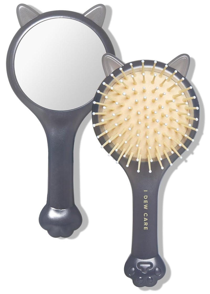 I DEW CARE Tap Secret Detangling Brush with Mirror  Cute and Ergonomic Design for All Hair Types  Gifts for Women Girls