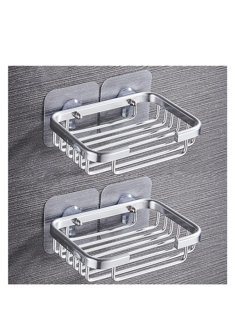 طقم مكون من طبق صابون وحامل صابون وحافظة للصابون وسهل التنظيف وجاف ويمنع تفتت الصابون (فضي) - Image 1