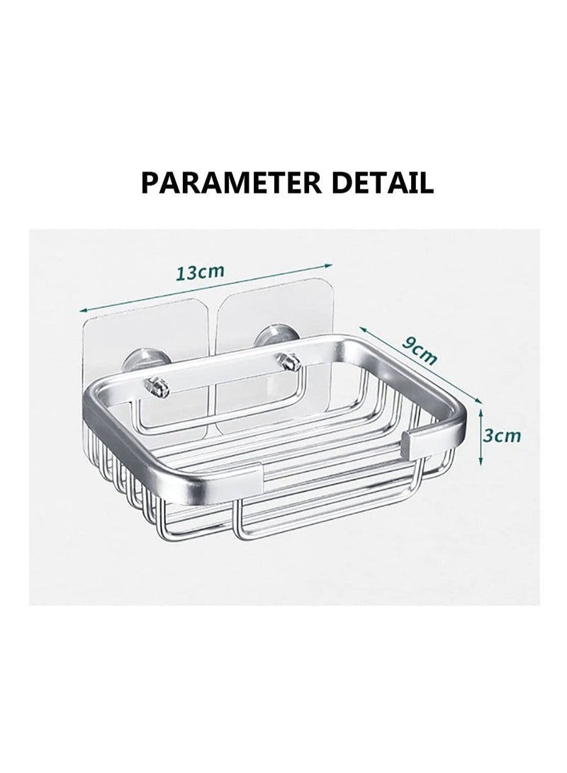 طقم مكون من طبق صابون وحامل صابون وحافظة للصابون وسهل التنظيف وجاف ويمنع تفتت الصابون (فضي) - Image 2
