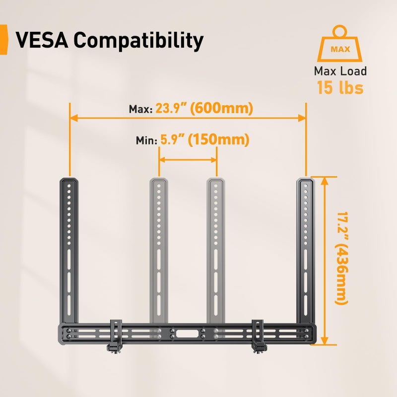 Perlegear Soundbar Mount, Sound Bar Mount with Holes/Without Holes, Sound Bar Mounts Under TV up to 15 lbs, Non-Slip Base Holder Extends 3.5â€ to 6â€, Attach Speaker to TV or Wall - Image 2