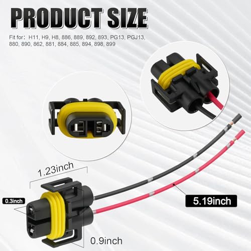 iBrightstar H11 H9 H8 880 881 Female Nylon Adapter Wiring Harness Sockets Wire for Headlights or Fog Lights - Image 3