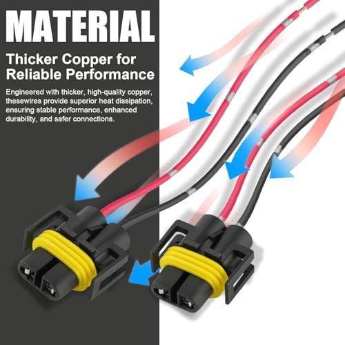 iBrightstar H11 H9 H8 880 881 Female Nylon Adapter Wiring Harness Sockets Wire for Headlights or Fog Lights - Image 4
