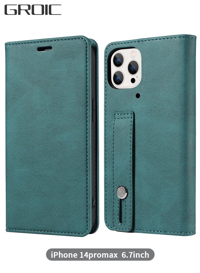 GROIC Wallet Case for IPhone 14 Pro Max Case 6.7 Inch Magnetic PU Leather Protect Folio Cover with Adjustable Wrist Strap Stand Card Slot Shell - Image 1