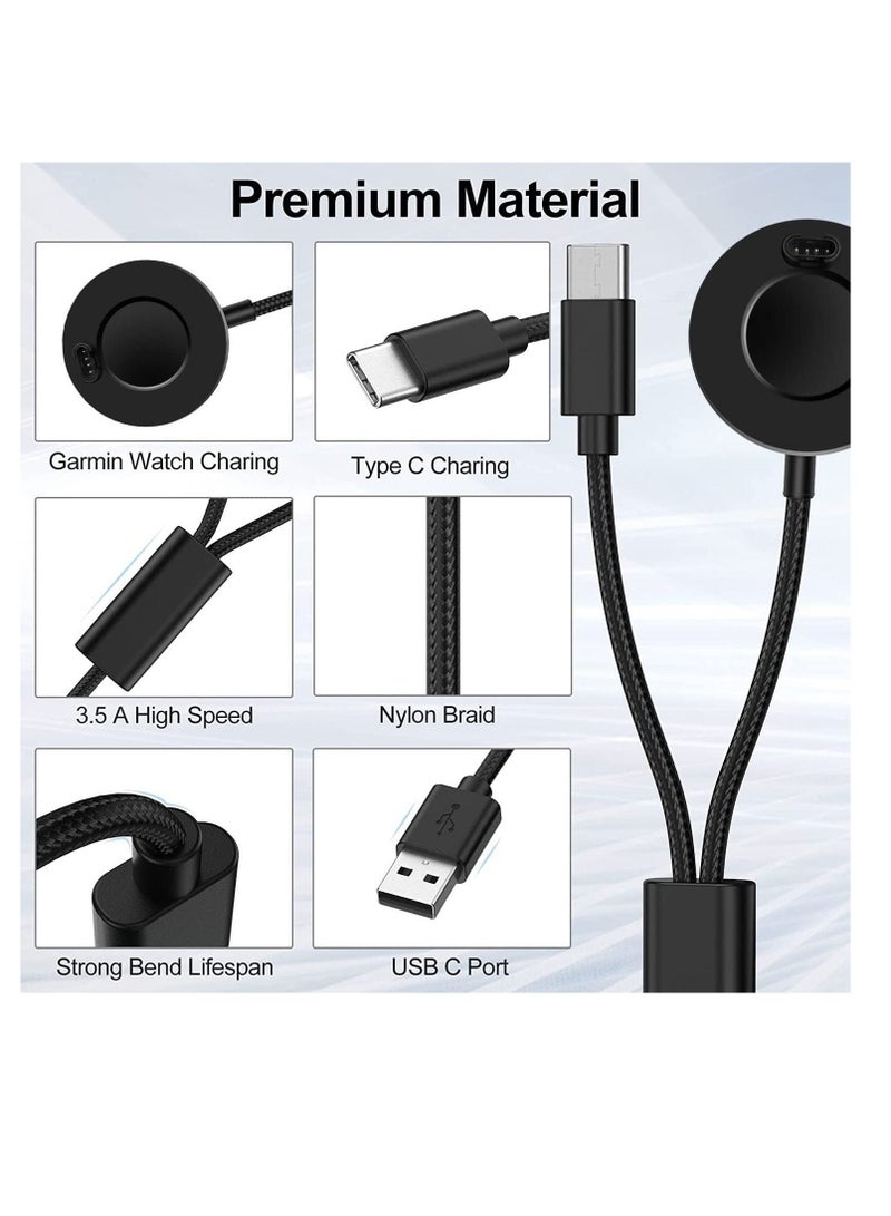 Y&D Charging Dock 2 in 1 Compatible for Garmin Vivoactive 3 4 4S Fenix 7 7S 7X 6 6S 6X Venu Plus Sq Forerunner 55 45 Instinct Type C Charger Cord Smartphone 120cm - Image 5