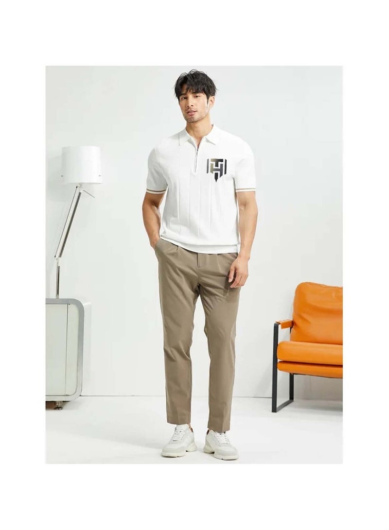 Huitich Men's Summer Polo Shirt – White, Half-Zip, Short Sleeve, Ribbed Texture Size M  - Image 4