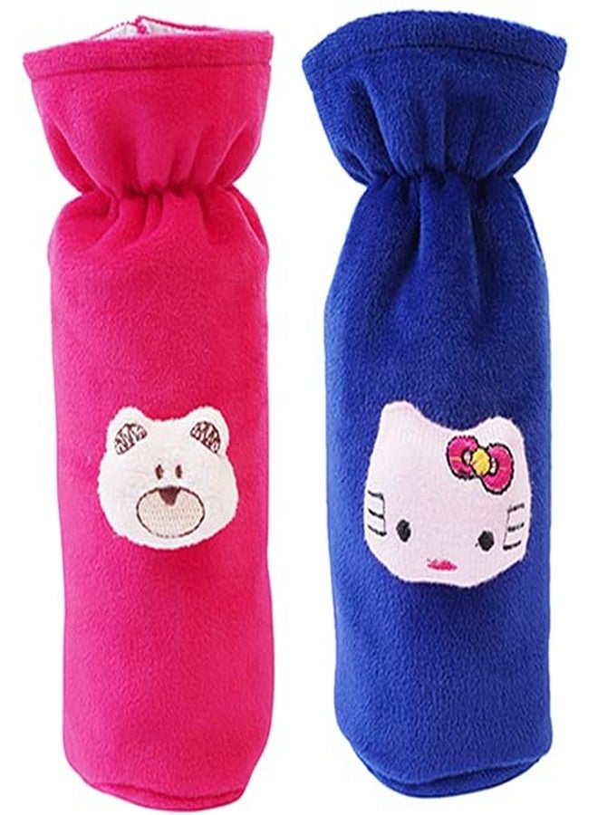 MW PRINTS Soft Plush Stretchable Baby Feeding Bottle Cover with Easy to Hold Strap |Suitable for 120ml-250ml Baby Feeding Bottle Cover Pack of 2 (Dark Pink & Royal Blue) - Image 1