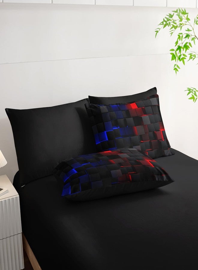 Nttopship Red and Blue Checkered Comforter Set King Honeycomb Bedding Sets,Light Honeycomb Bedding Set 7 Piece in A Bag,Bed Sheet Set Geometry Decor,Microfiber Lightweight All Season - Image 5