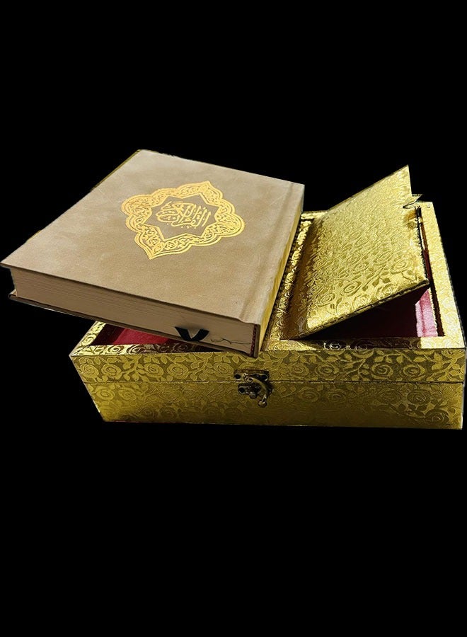 Fancy Qur'an Box/Holder with Rehal – 2-in-1 Design | A4 Size | Golden Color  - Image 1