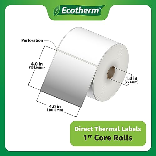Ecotherm 4" x 4" Thermal Labels | 6 Rolls | 4200 Labels | fits Zebra, Munbyn, Rollo, Godex, Arkscan, iDPRT, Offnova Thermal Label Printers and More | Blank White Adhesive Stickers by Ecotherm - Image 3