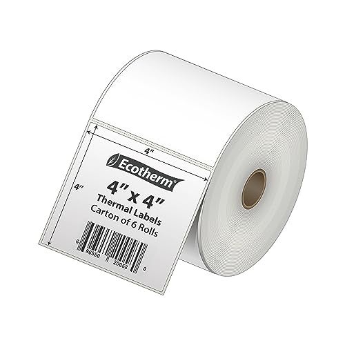 Ecotherm 4" x 4" Thermal Labels | 6 Rolls | 4200 Labels | fits Zebra, Munbyn, Rollo, Godex, Arkscan, iDPRT, Offnova Thermal Label Printers and More | Blank White Adhesive Stickers by Ecotherm - Image 2