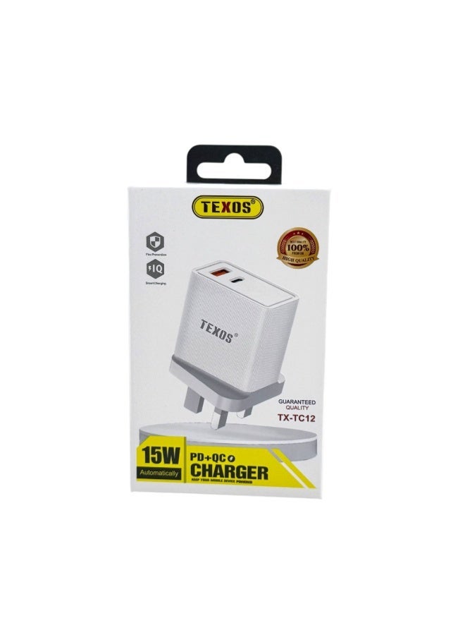 Texos TX-TC12 15W Dual Port PD + QC Power Adapter - Image 1