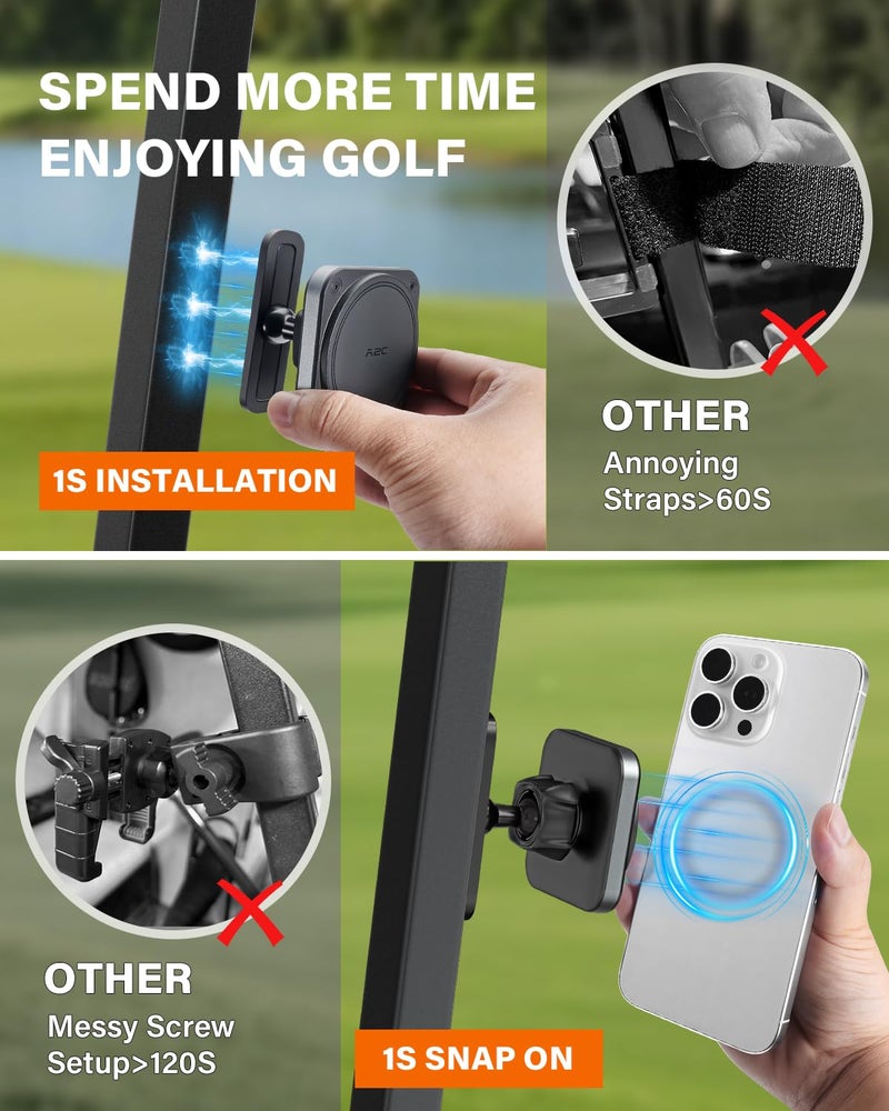 A2C Upgraded Magnetic Golf Cart Phone Holder, Golf Accessories for Men, Unique Golf Gifts for Golfer Lover Husband Father Dad, Golf Valentines Gift for Him, Golf Phone Mount for MagSafe iPhone 12-17 - Image 2