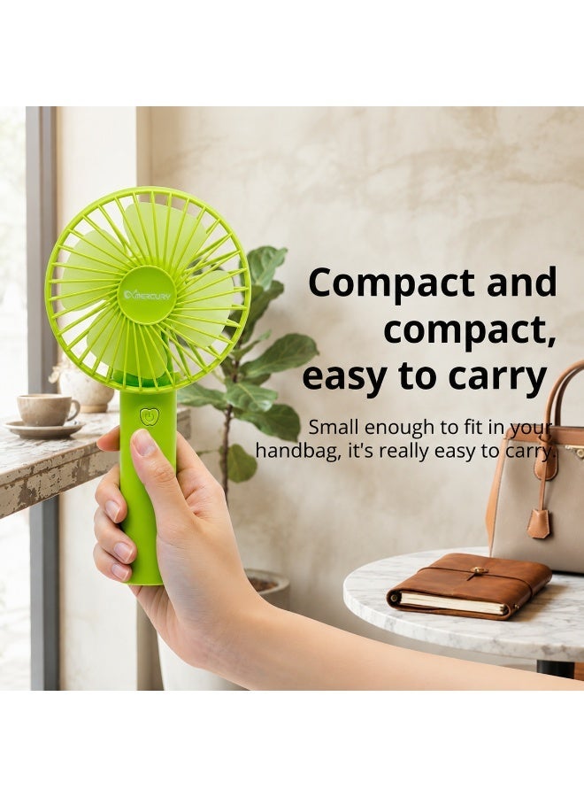 Mercury Portable Rechargeable Handheld Fan with Stand USB Type C Personal Cooling Fan 3 Speed Brushless Motor 1200mAh Battery Quiet Desk Fan Mini Travel Fan for Home Office Camping Outdoor Bedroom Green Portable Air Cooler Fast Charging Lightweight USB - Image 4