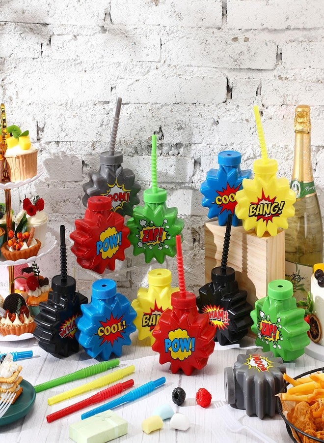 Maxcheck Hero Comic Themed Party Favor Gift Supplies Hero Cups with Straws and Lids,10 oz Plastic Cup for Pow Zap Bang Wham Boom Bulk Birthday Party Favor Supplies(12 Sets) - Image 4