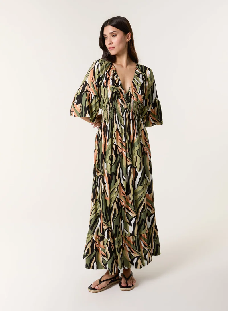 بلو فانيلا فستان ماكسي بخصر مزموم ورقبة مطاطية