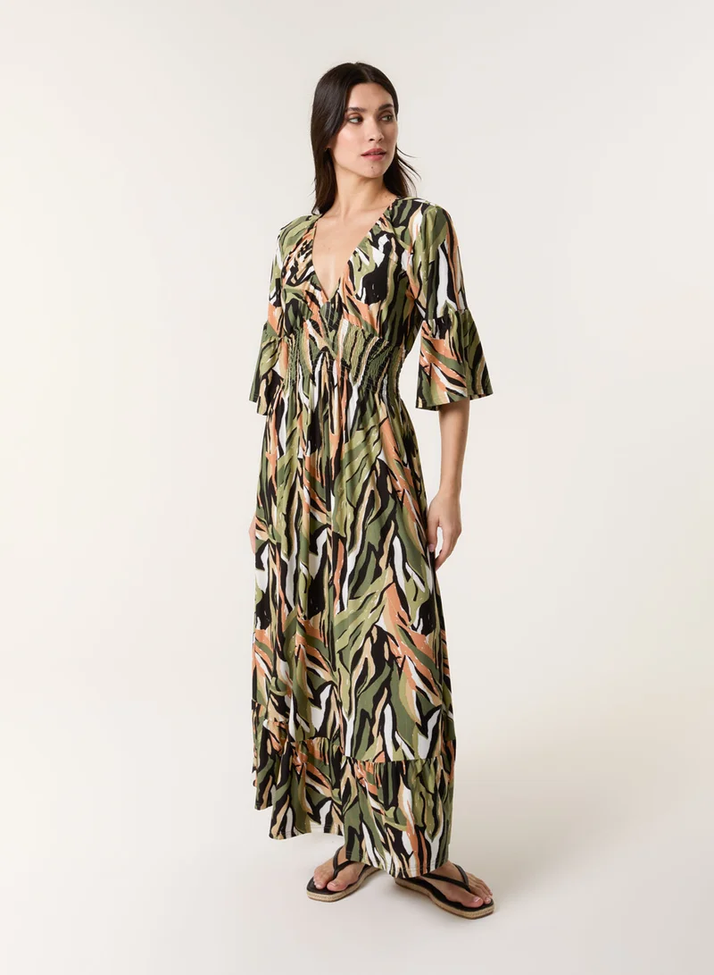 بلو فانيلا فستان ماكسي بخصر مزموم ورقبة مطاطية