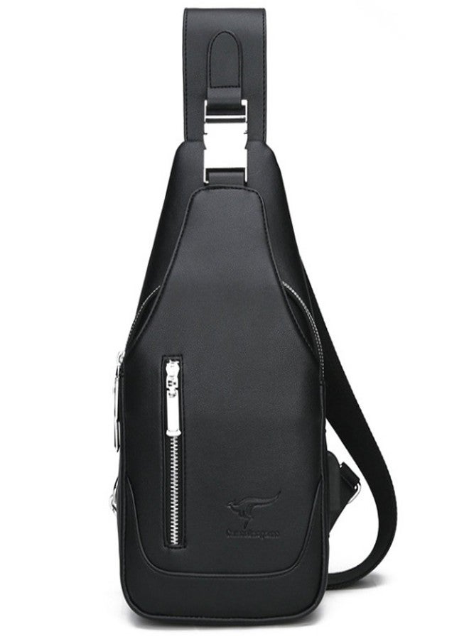 Rullar Mens PU Leather Sling Bags Chest Shoulder Crossbody Messenger Business Backpack Travel Hiking Casual Daypack Purse Black - Image 1