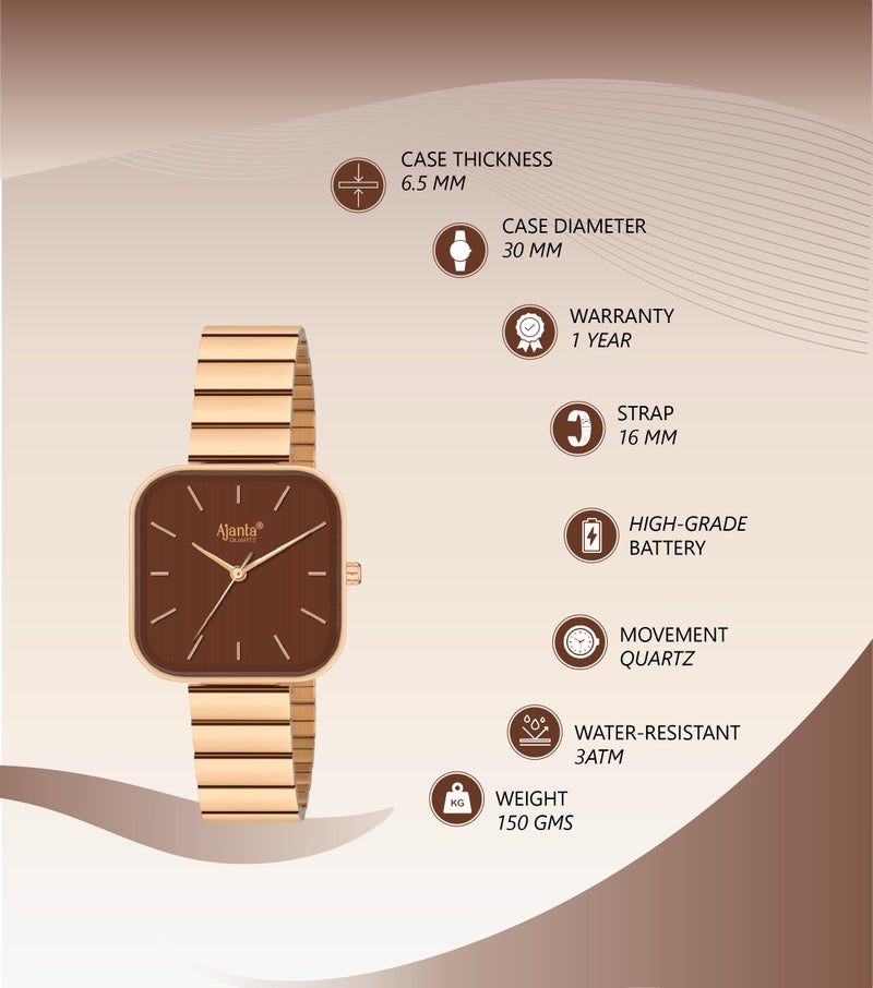 Ajanta Quartz Newly Launched Stylish Rosegold-Brown Analog Watch for Women and Girls with Metal Strap & Rosegold Bracelet Suitable for Casual & Formal (La Luna Collection) - Image 3