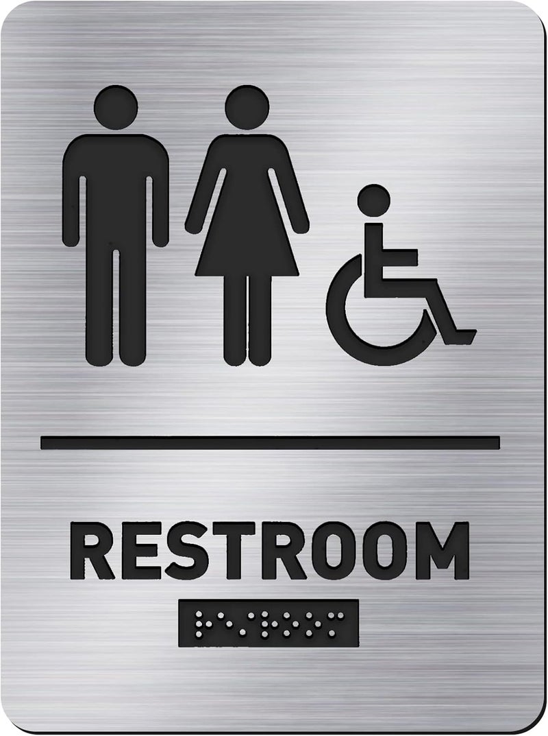 Oudain Ada Compliant Restroom Sign with Braille Unisex Handicap Bathroom Sign for Business Restaurant(1 Piece) - Image 1