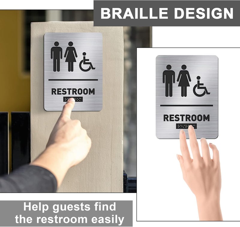 Oudain Ada Compliant Restroom Sign with Braille Unisex Handicap Bathroom Sign for Business Restaurant(1 Piece) - Image 5