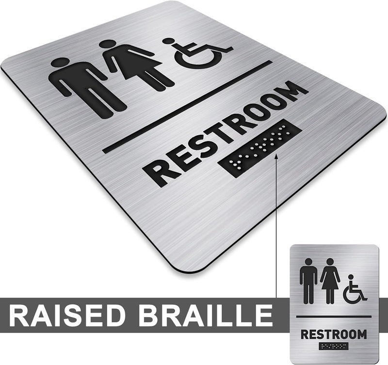 Oudain Ada Compliant Restroom Sign with Braille Unisex Handicap Bathroom Sign for Business Restaurant(1 Piece) - Image 3