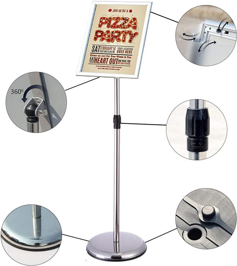 DURKU A3 Poster Stand Floor Display Holder Snap Frame Aluminum Sign Holder, Angle & Height Adjustable Telescoping, Notice Stand for Wedding/Business Activities (Silver-A3) - Image 3