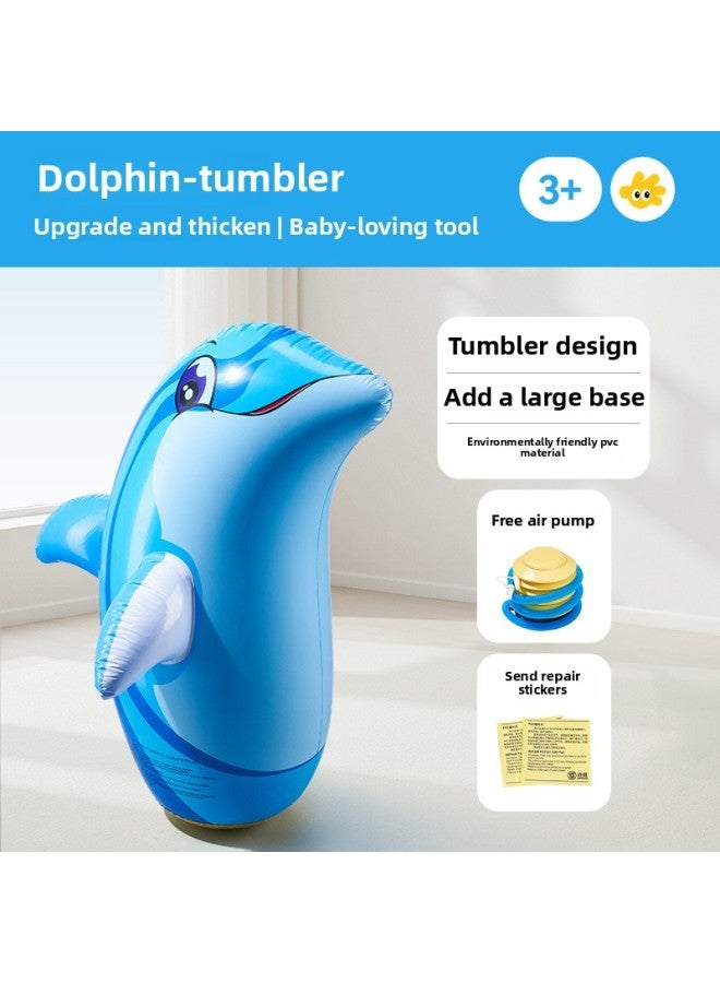 Inflatable Tumbler Toy Baby Baby Indoor Early Education Educational Children Boxing Sandbag Dinosaur Large Bite-Color:Dolphin [upgraded And Thickened] Comes With Air Pump + Repair Subsidy - Image 1