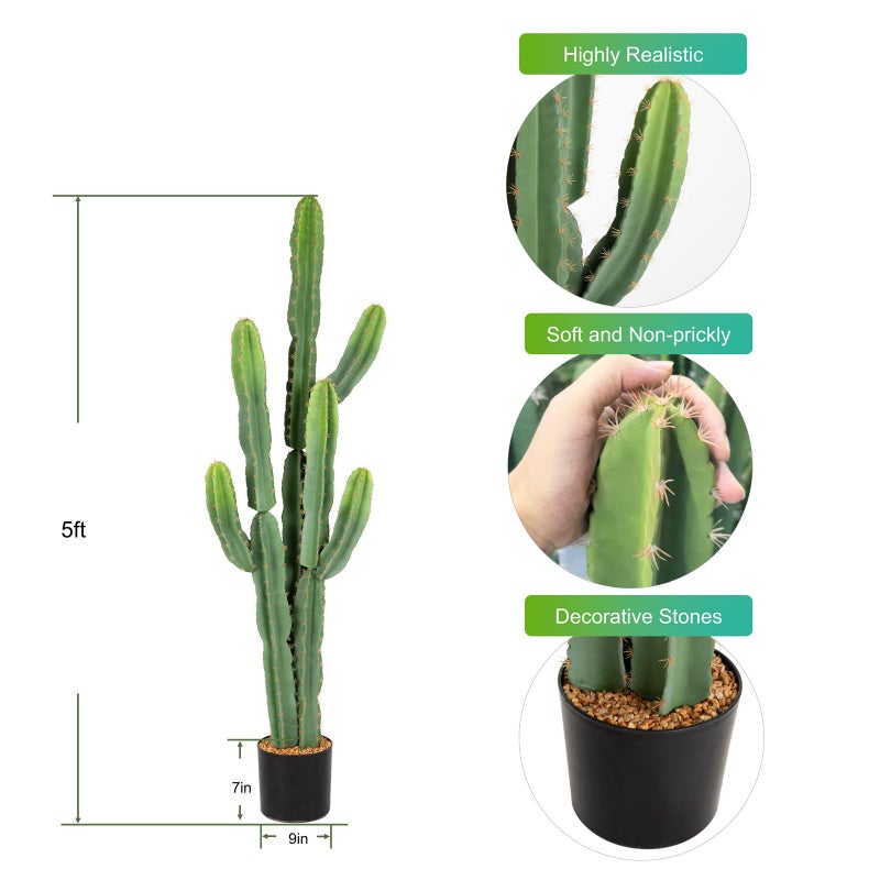 Nafresh UV-Resistant Artificial Fake Cactus Plants 5ft â€“ Large Faux Cowboy Cactus for Indoor & Outdoor Home, Office, or Garden Decor - Image 4