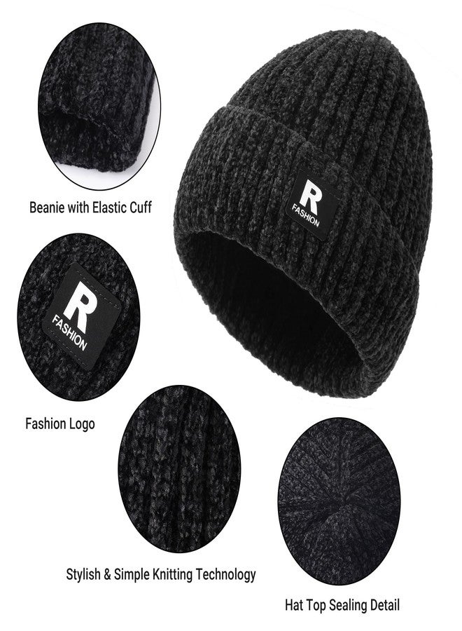 Pleneal Winter Beanie Hat Circle Scarf Gloves Set for Men Women, Thick Warm Chenille Skull Cap Touchscreen Gloves Neck Warmer - Image 5