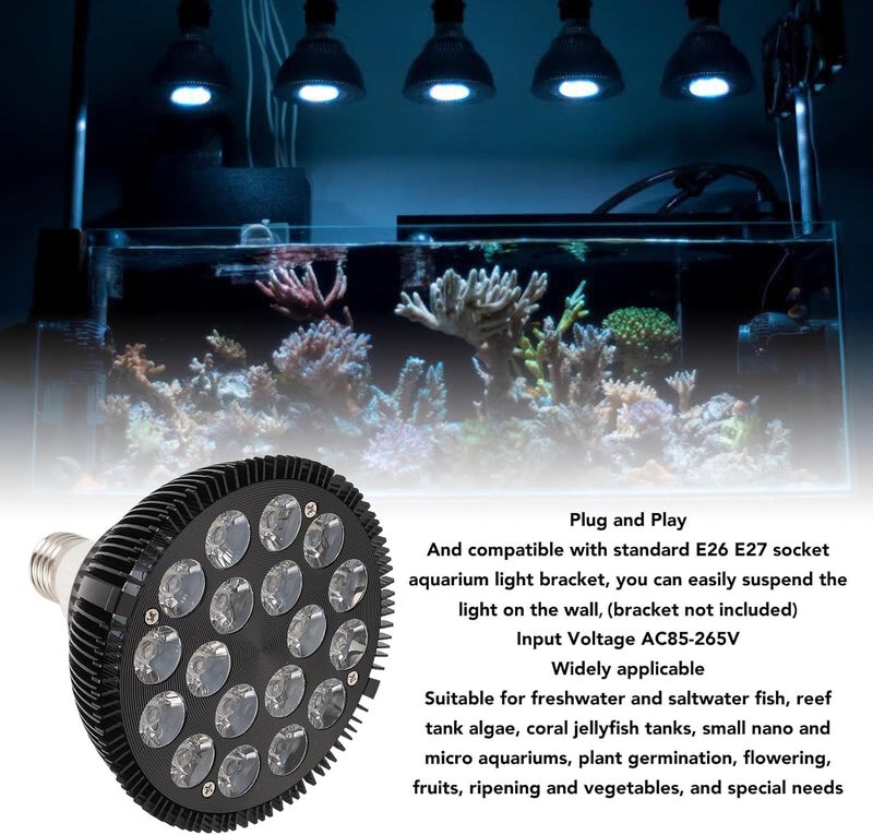 Pssopp 18W LED Aquarium Light, Aluminum Alloy Full Spectrum Plant Grow Lamp with Blue White Red Green for Freshwater Saltwater Tanks - Image 4