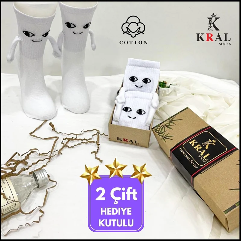 كرال سوكس Women - Men Lovers Socks Magnetic Holding Hands Socks (2 Pairs) with Gift Box