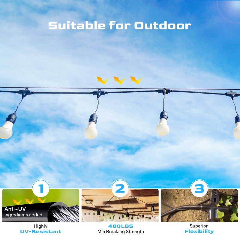 NEREUS String Light Hanging Kit with 200 Ft Vinyl Coated 304 Stainless Steel Cable, String Light Suspension Kit, Guide Wire with Turnbuckles and Hooks for Patio, Backyard Lighting Accessories - Image 4