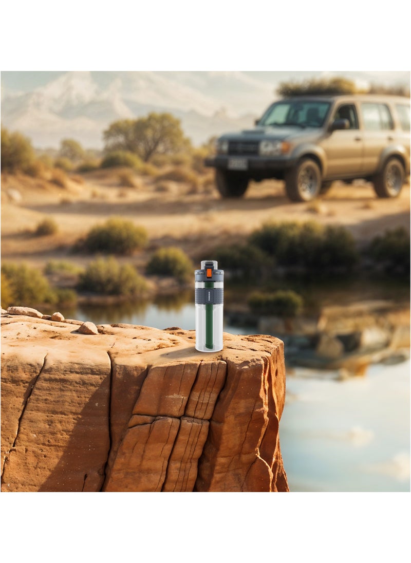 porodo - Water Bottle with 2-Stage Filtration and Straw Filter 600ml / Filters Contaminants / No Aftertaste / High Quality / Membrane Microfilter / Activated Carbon Filter / Outdoor / Camping Bottle - Black - Image 1