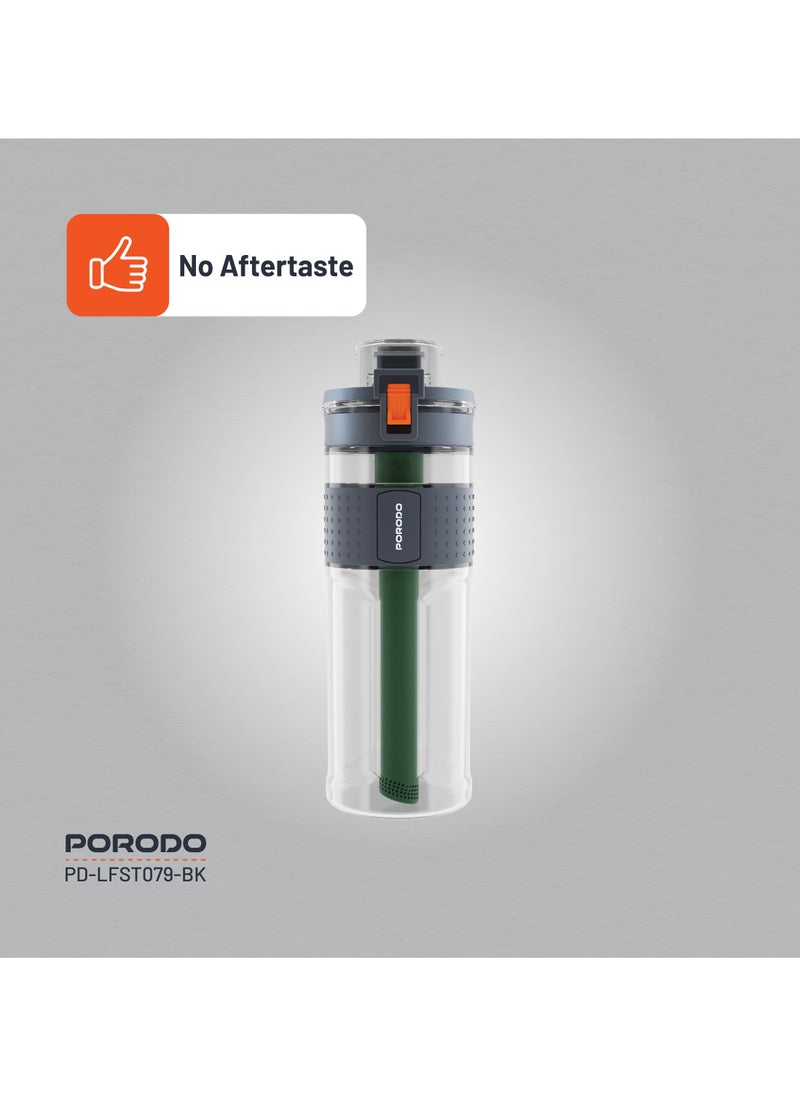 porodo - Water Bottle with 2-Stage Filtration and Straw Filter 600ml / Filters Contaminants / No Aftertaste / High Quality / Membrane Microfilter / Activated Carbon Filter / Outdoor / Camping Bottle - Black - Image 1