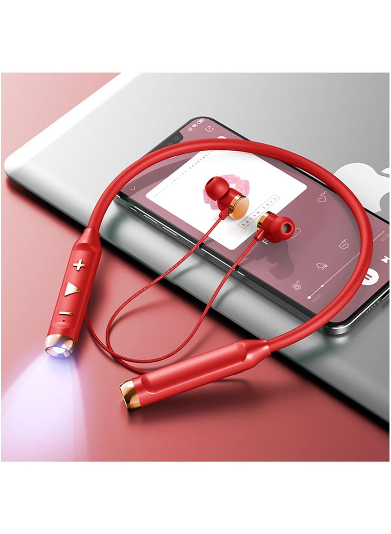 Arabest Wireless Hanging Bluetooth Headset with Flashlight, Earphones Wireless Bluetooth for Gaming Sports Ultra Long Heavy Bass Noise Reduction Hanging, Bluetooth Headset (Red)  - Image 1
