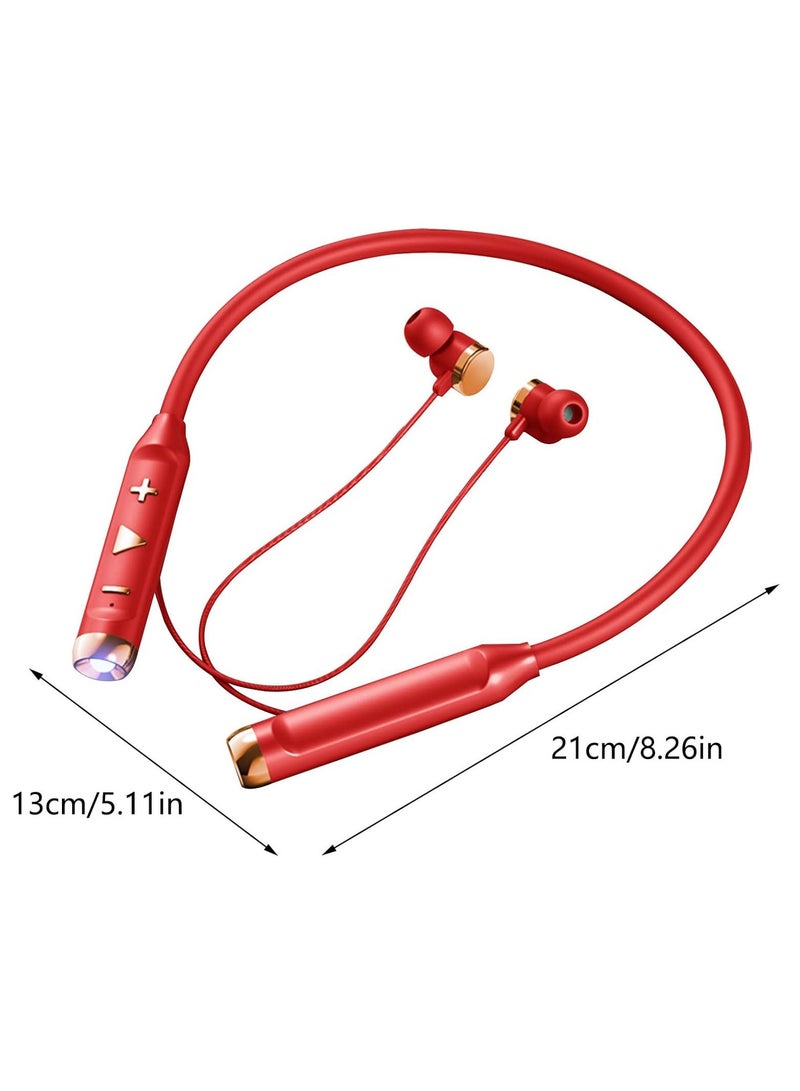 Arabest Wireless Hanging Bluetooth Headset with Flashlight, Earphones Wireless Bluetooth for Gaming Sports Ultra Long Heavy Bass Noise Reduction Hanging, Bluetooth Headset (Red)  - Image 2