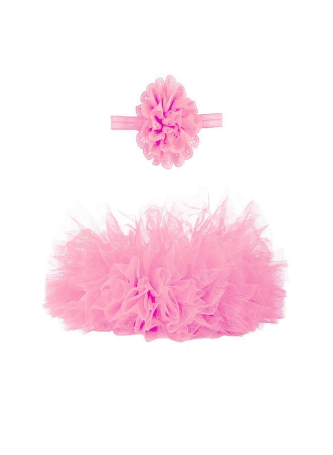 Angla 2pcs Flower Headband Tutu Skirt for Newborn Baby Girl (Pink), Medium - Image 1