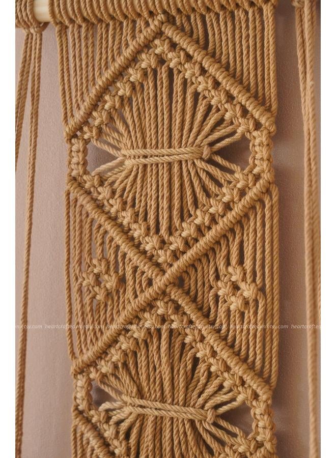 انتيكيانو رف معلق على الحائط بخيوط مكرمية.. ديكور حائط بوهيمي لغرفة النوم - فن جداري من حبل مكرمية منسوج كديكور لرف - Image 4