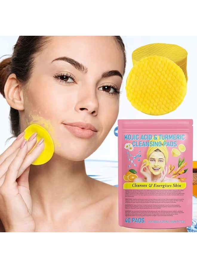 LEVGLAKE 40pcs Turmeric Kojic Acid Cleansing Pads Exfoliating Pads Facial Sponges For Cleansing Exfoliating Daily Cleaning Skin Care - Image 1