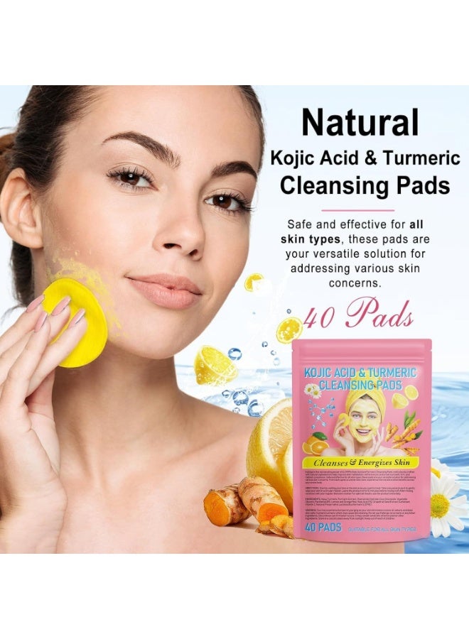 LEVGLAKE 40pcs Turmeric Kojic Acid Cleansing Pads Exfoliating Pads Facial Sponges For Cleansing Exfoliating Daily Cleaning Skin Care - Image 3
