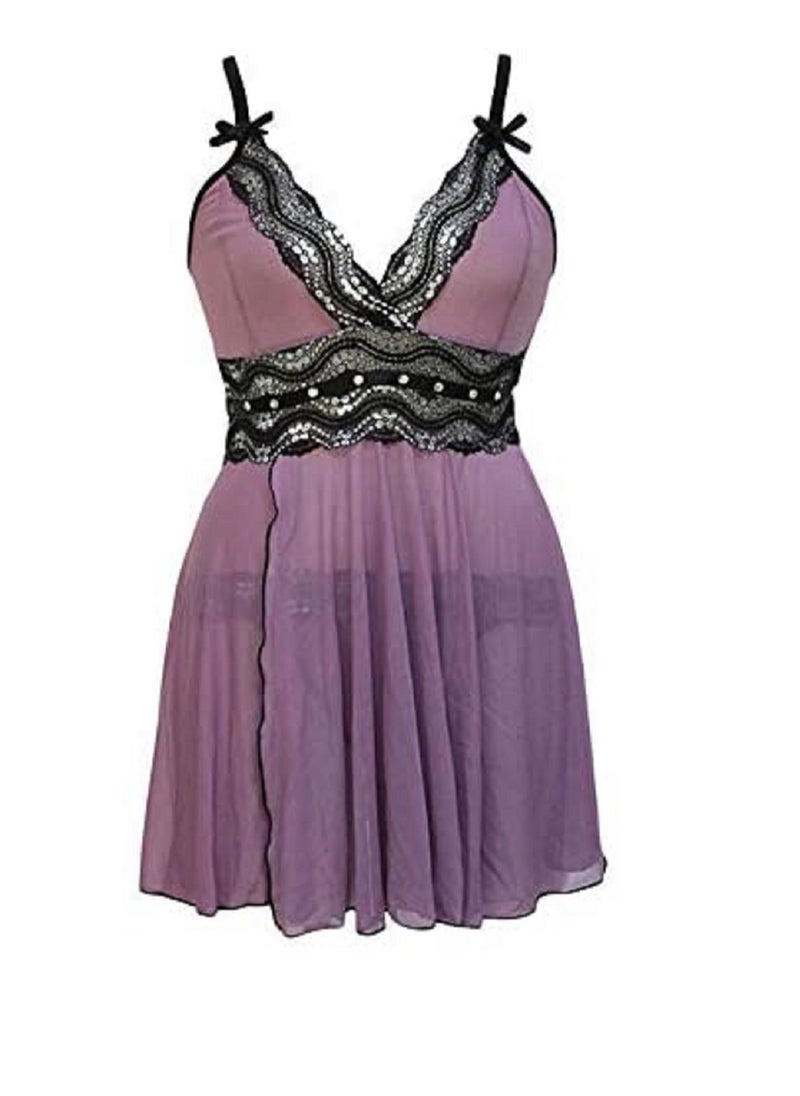 Generic - Women See Through Mesh Lace Chemises Strap Babydoll Off Shoulder  Night Sleepwear - Image 1