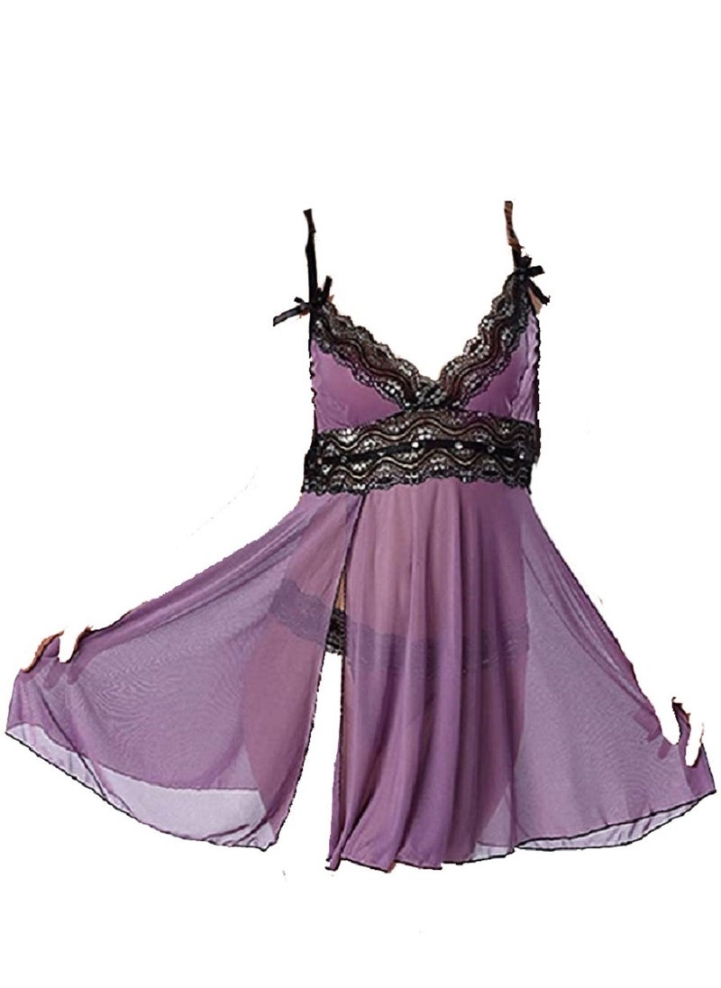 Generic - Women See Through Mesh Lace Chemises Strap Babydoll Off Shoulder  Night Sleepwear - Image 1