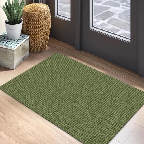 EARTHALL Woven Area Rug 2x3 Ft Washable Rugs for Entryway Braided Non Slip Throw Rugs Door Mat Indoor Outdoor Entrance Small Cotton Woven Carpet for Kitchen Foyer Front Door, Green - Image 1