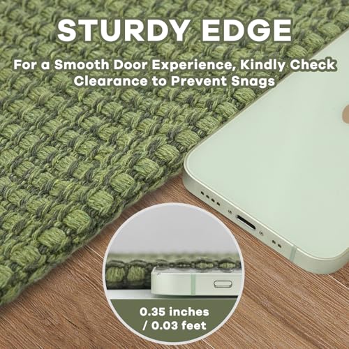 EARTHALL Woven Area Rug 2x3 Ft Washable Rugs for Entryway Braided Non Slip Throw Rugs Door Mat Indoor Outdoor Entrance Small Cotton Woven Carpet for Kitchen Foyer Front Door, Green - Image 2