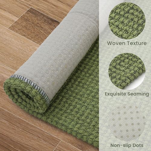 EARTHALL Woven Area Rug 2x3 Ft Washable Rugs for Entryway Braided Non Slip Throw Rugs Door Mat Indoor Outdoor Entrance Small Cotton Woven Carpet for Kitchen Foyer Front Door, Green - Image 5