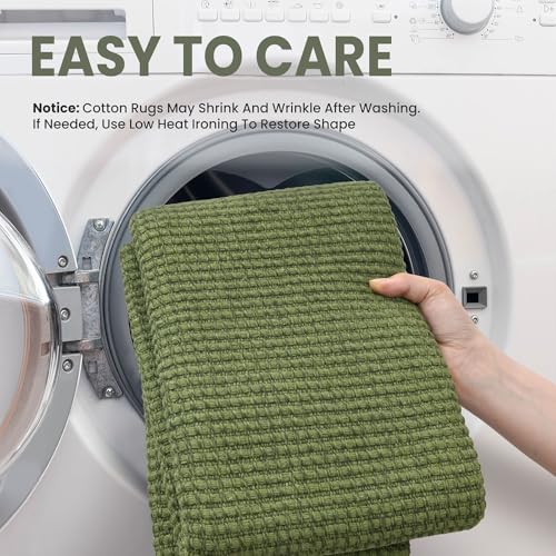 EARTHALL Woven Area Rug 2x3 Ft Washable Rugs for Entryway Braided Non Slip Throw Rugs Door Mat Indoor Outdoor Entrance Small Cotton Woven Carpet for Kitchen Foyer Front Door, Green - Image 3