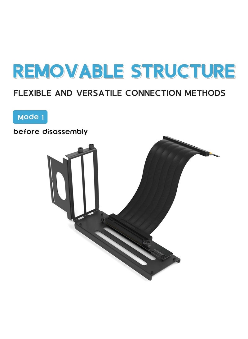 Vertical GPU Mounting Bracket with 20cm PCIe Riser Cable - 90° Right Angle Graphics Card Holder for PC Build, Black - Image 2