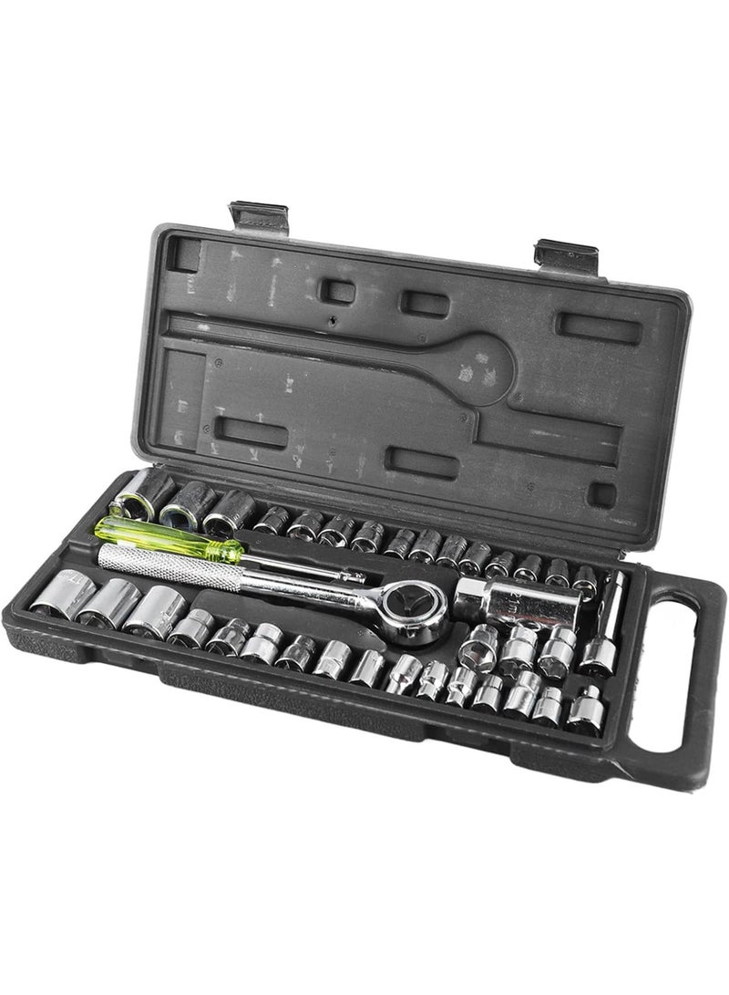 GGOOT Mechanics Tools Kit, 40Pcs Carbon Steel Mechanics Tools Kit Socket Wrench Household Hardware Auto Repair Tools for Home Factory, Socket Wrenches - Image 2